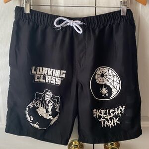 LURKING CLASS by Sketchy Tank World Wide 2 Black Goth Board Shorts‎ SZ S